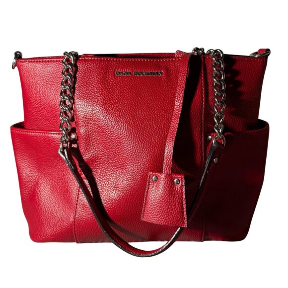 Dana Buchman Red Leather Shoulder Handbag Purse - Picture 1 of 8